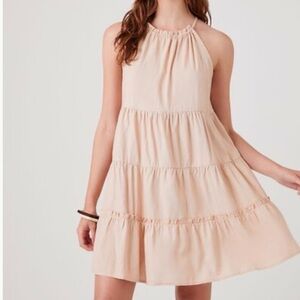 Tiered Halter Shift Mini Dress in Blush Pink